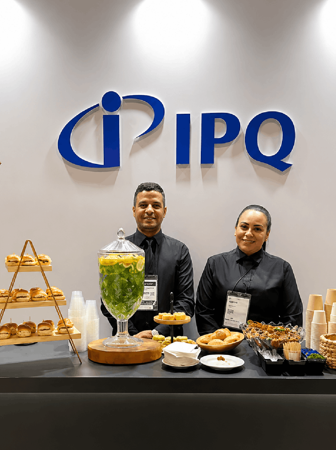 Stands em Feiras 6 Equipe de catering com mesa montada em evento